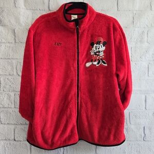 Disney Store Red Fleece Full Zip Custom Jacket Mickey Minnie Mouse Amy XL
